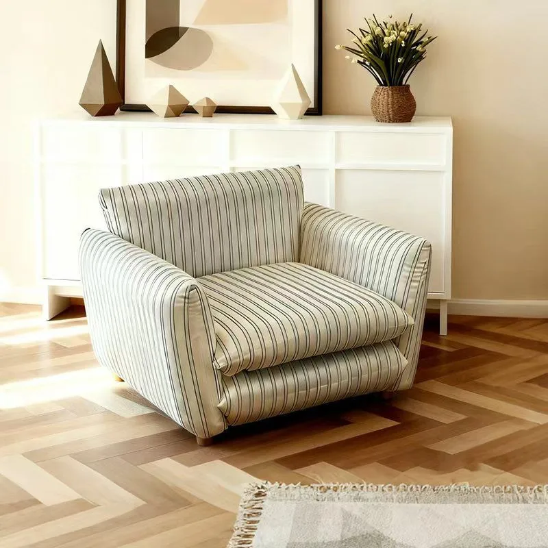 Retro single sofa chair Medium antique cotton and linen striped leisure chair