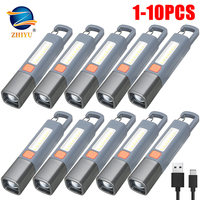 1-10PCS Super Bright LED Flashlight XPE Torch Light With Hook Camping Light USB Rechargeable Zoomable Waterproof Flashlight