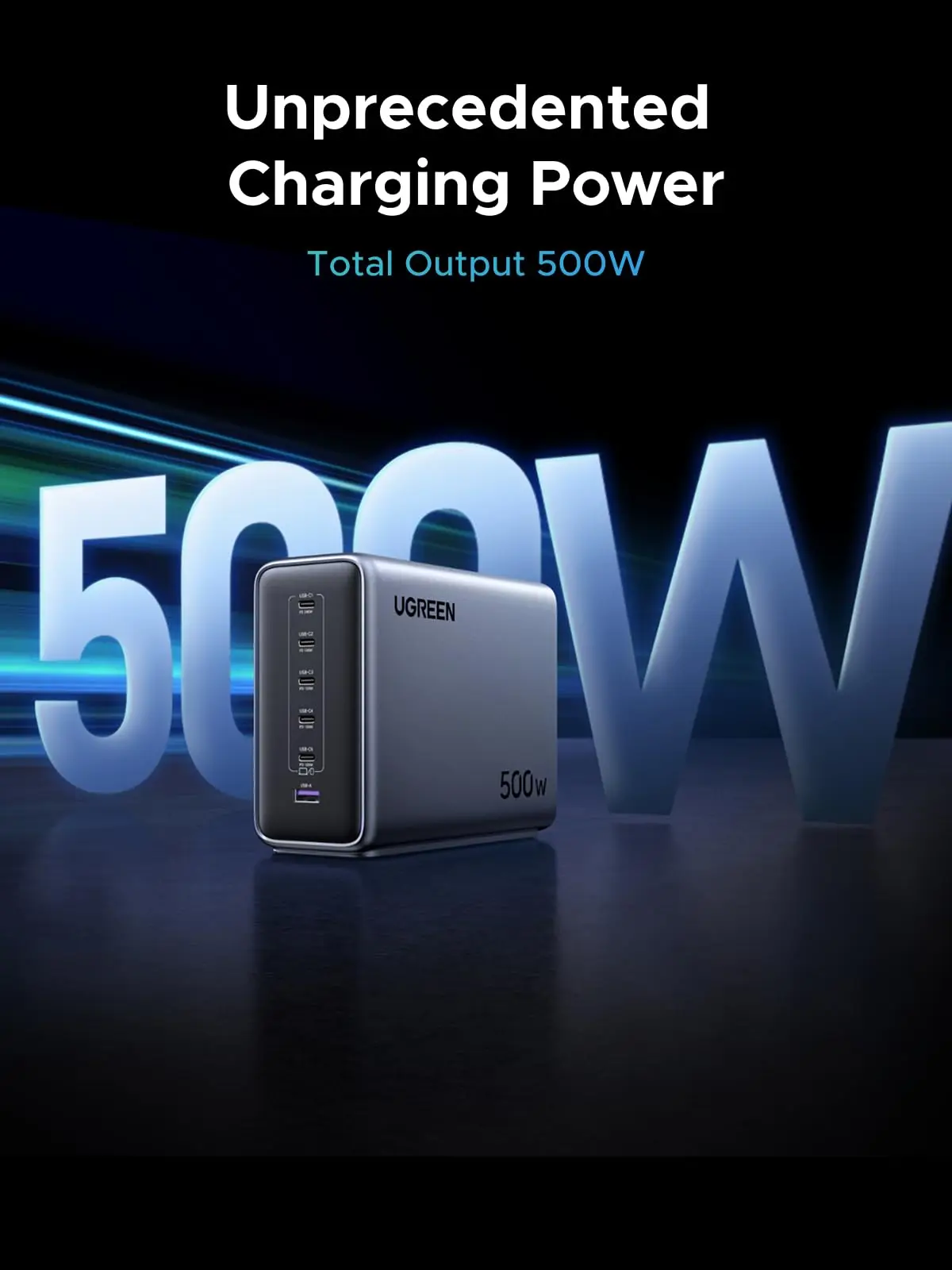 TLF UGREEN 55547/55549 Nexode 500W Caricatore da tavolo Stazione di ricarica GaN Controllo intelligente della temperatura a 6 porte per più dispositivi