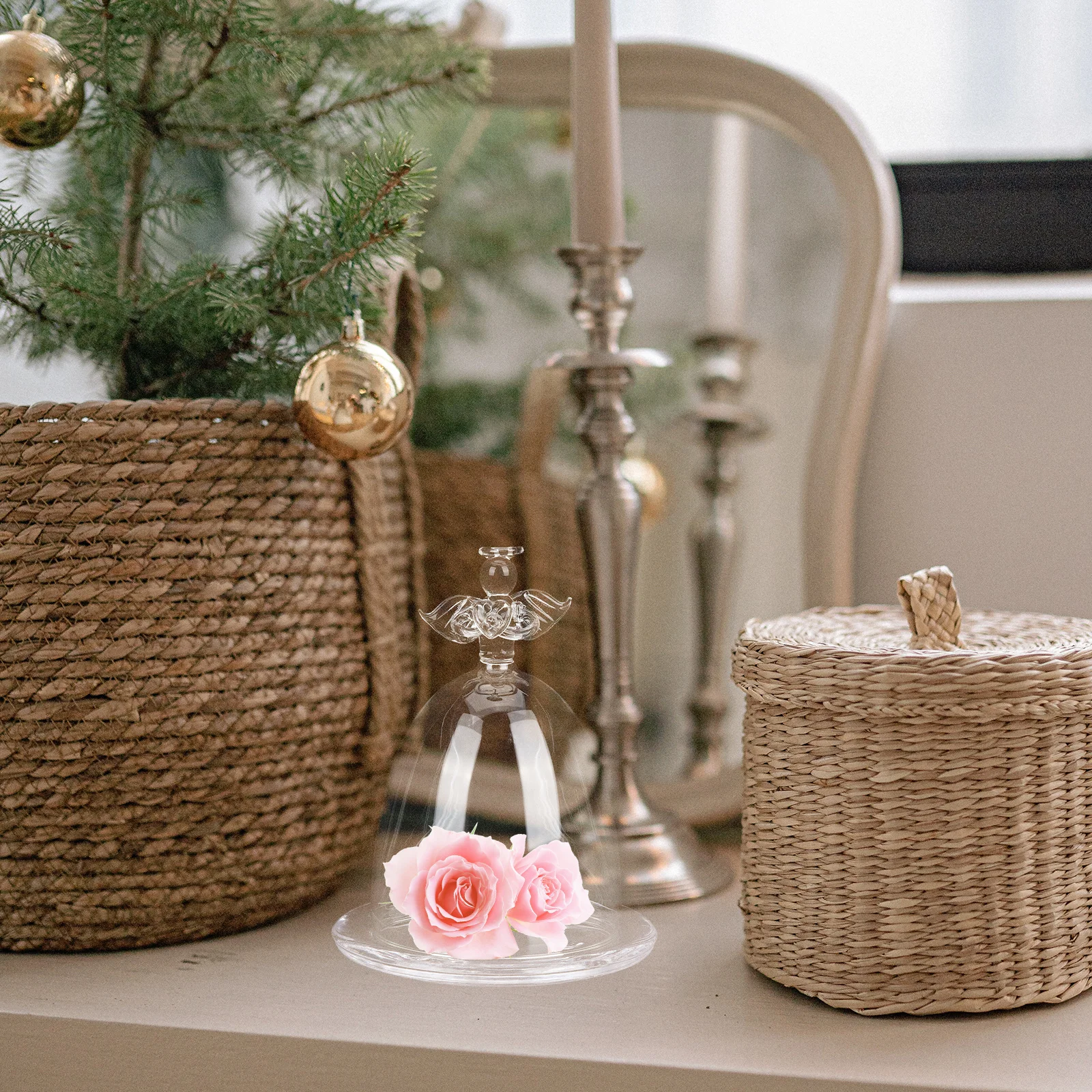 قبة زجاجية للزهور المحفوظة بتصميم الملاك، غطاء بلوم خالد، ديكور داخلي وخارجي أنيق، شاشة شفافة إبداعية #5