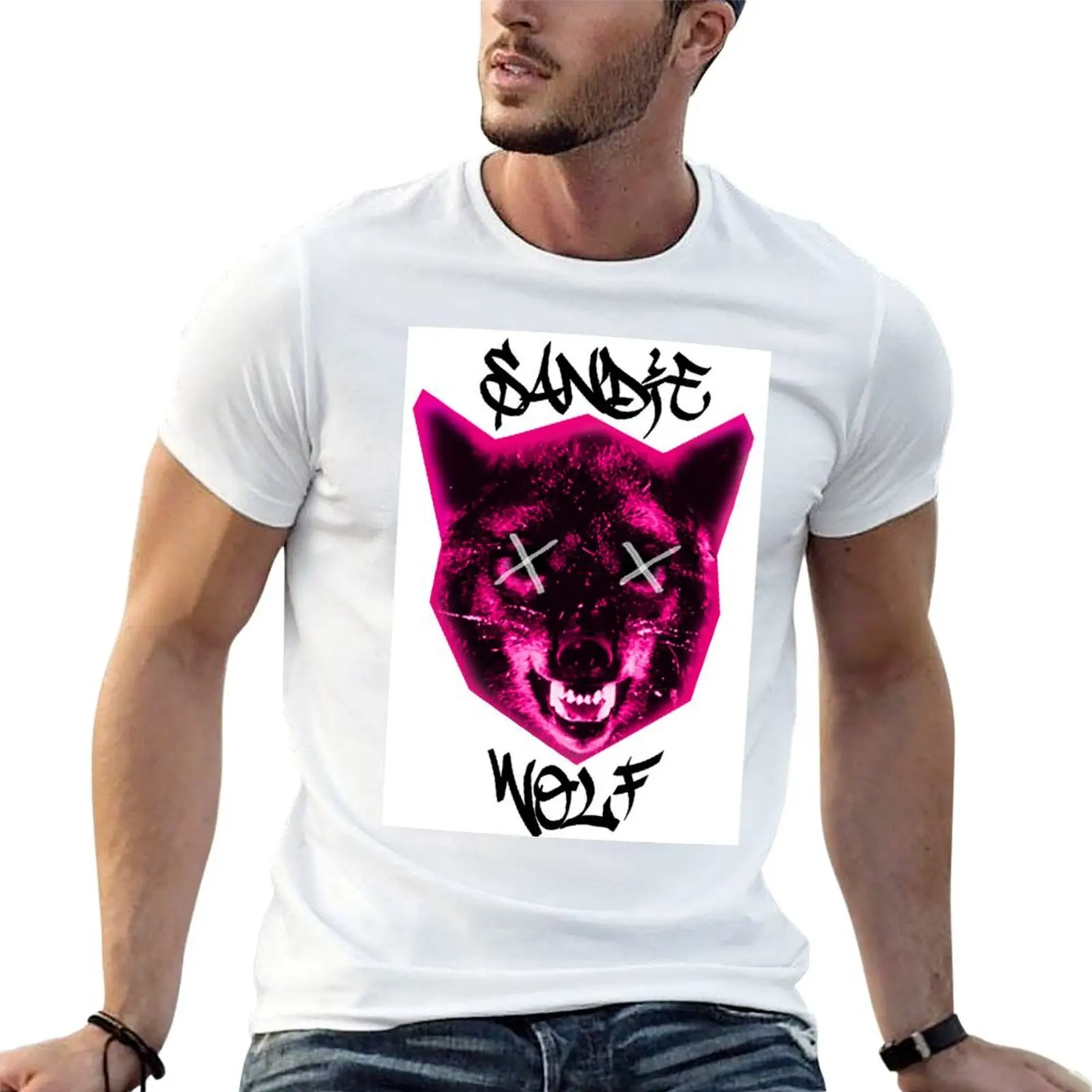 Camiseta con logo de marca, camiseta de lujo con diseño de lobo, camiseta 100% Sandie para hombre, camiseta gráfica de algodón