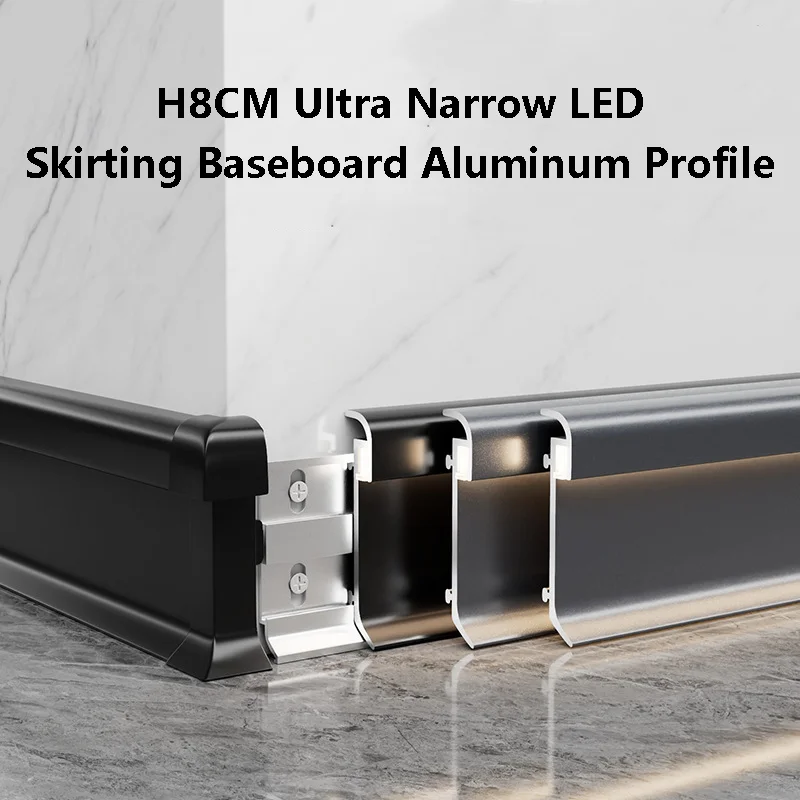

H8CM Ultra Narrow LED Skirting Baseboard Aluminum Profile Surface Mounted Hidden Down Glowing Skirting Line Hard Strip Light