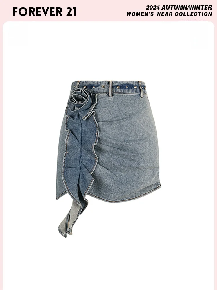 

Джинсовая юбка Forever 2 в ретро-стиле с цветочным принтом, женская, средней длины, весна-лето, для повседневной носки, больших размеров, для полных женщин