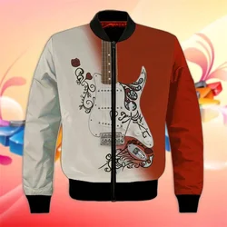 Guitar Pattern Jacket For Men Musical Instrument 3D Print Coat Fashion Casual Sweatshirts Loose Zipper Jackets Tops Long Sleeves