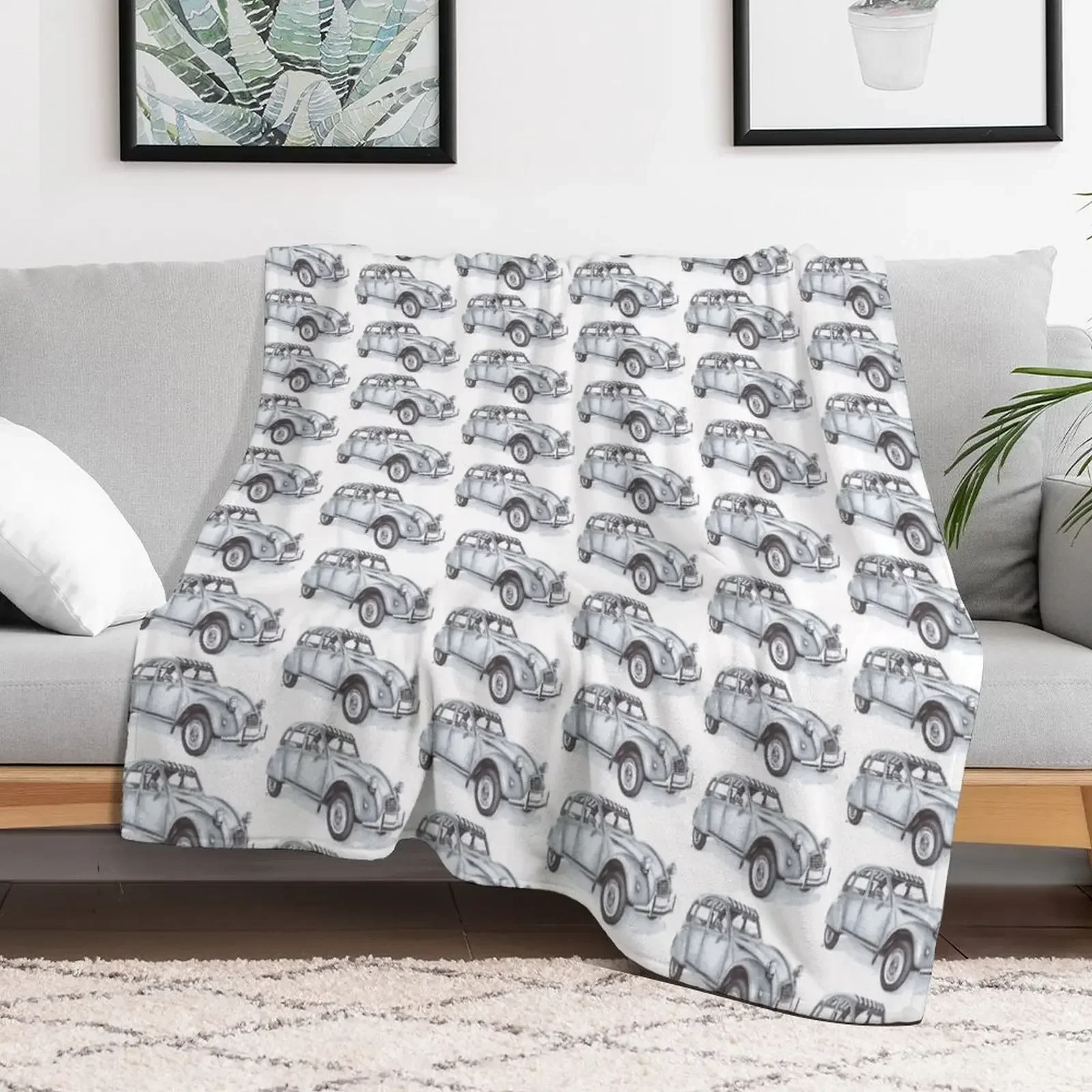 Citroen 2CV Car Biro Drawing Throw Blanket sofa bed Picnic Blankets