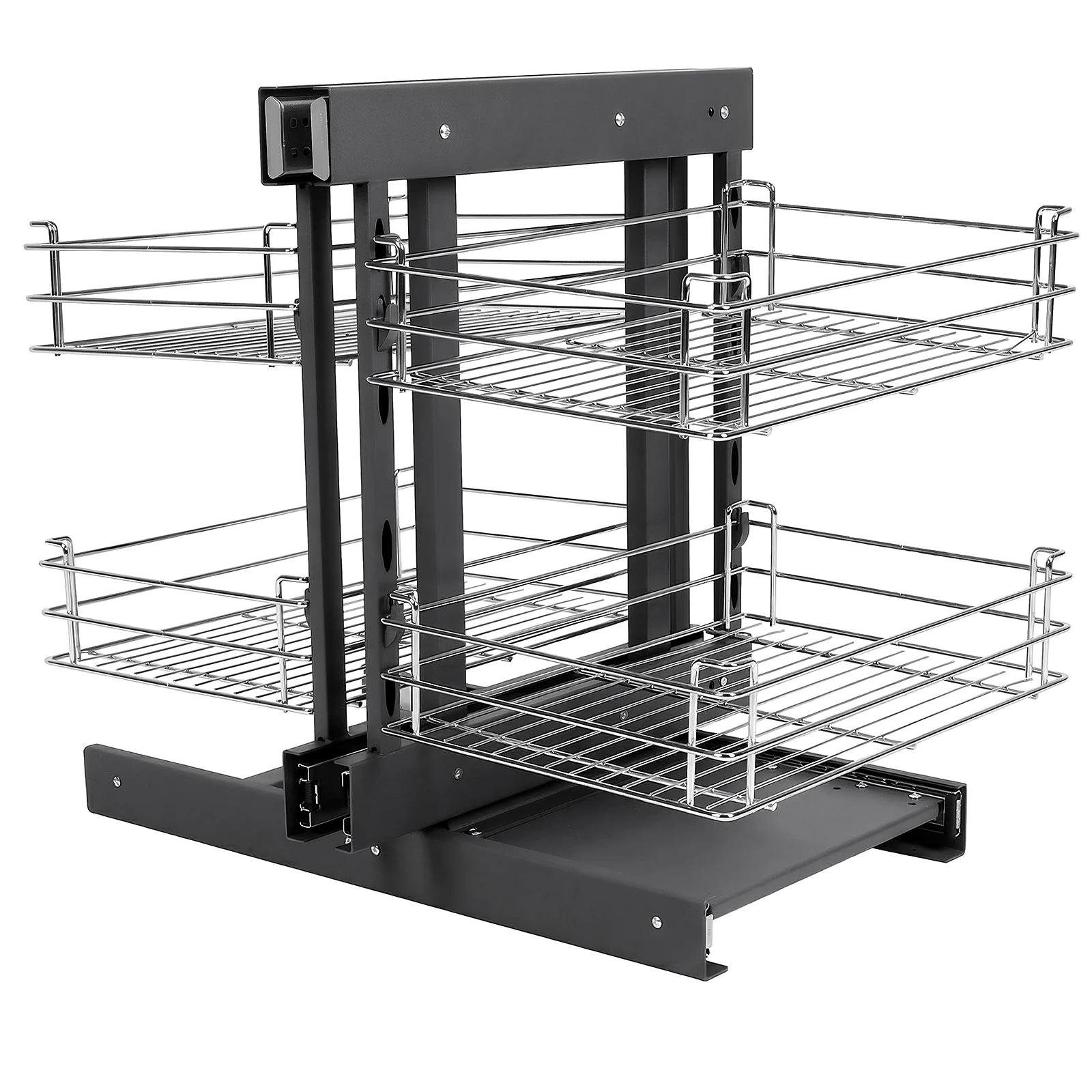 

Dual Tier Pull-Out Basket Damping Buffer Hanging Cabinet Lifting Basket Left Open & Right Open Compatible for Blind Corner