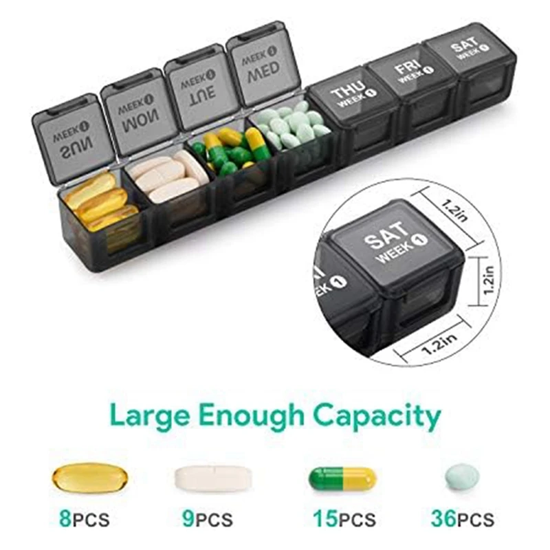 Monthly Pill Organizer 28 Day Pill Box Organizerd By Week, Large 4 Weeks 1 Month Pill Cases With Dust-Proof Container Black