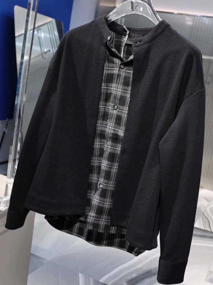 Casual Mens Fashion Fake Two Pieces Cardigan Sweater Long Sleeve Spring Autumn Patchwork Single Breasted Loose Fit Knitwear Male