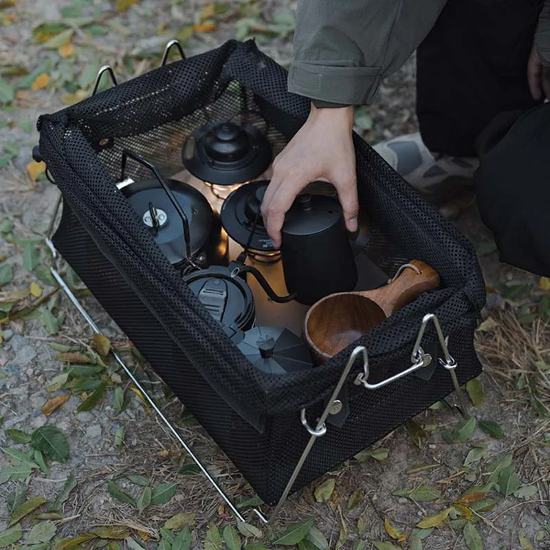 ShineTrip-Tactical Wind Detachable Outdoor Camping Storage Basket, Stainless Steel Portable Open Box, Variety Folding Bag