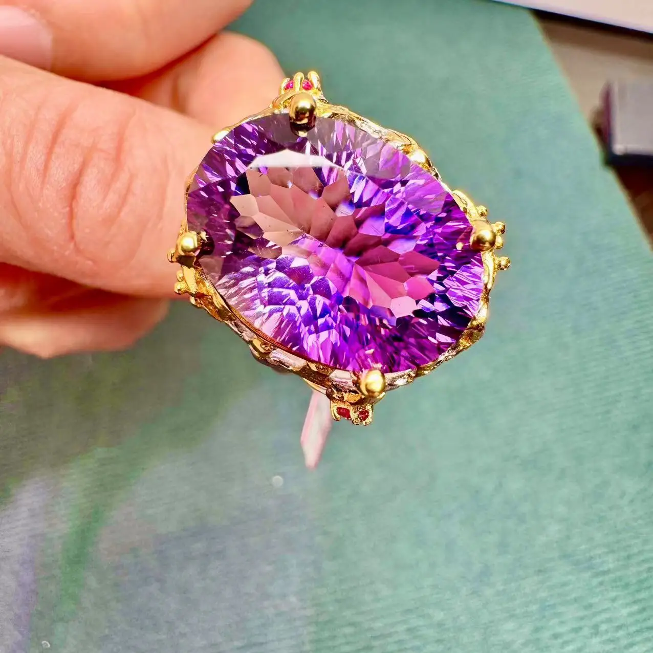 Natural Amethyst Ring, 925 Silver Two-Tone Finish Adjustable Size, Crystal Jewelry Gift for Women