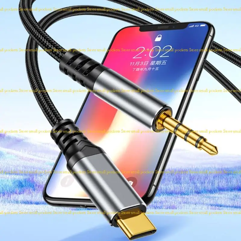 R1WD Braided USB C to 3.5mm 3.5mm Cord Equipped With Decoding Chip for Studio Level Auditory Conversion and Stability