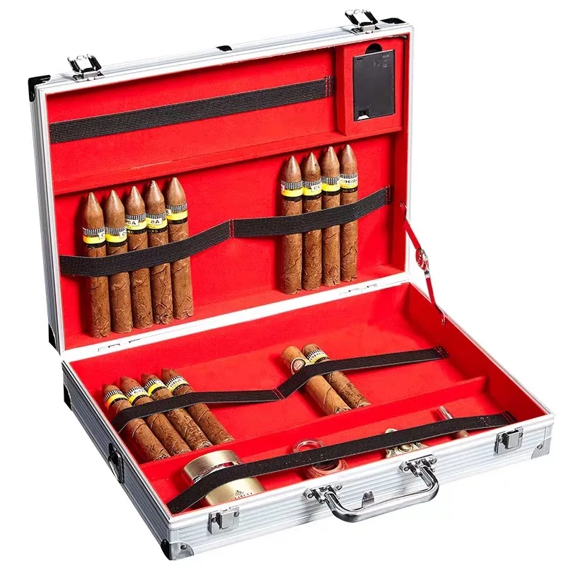 Portable Cigar Box, Adjustable Strap, High-End Aluminum Alloy Cigar Box With Light.
