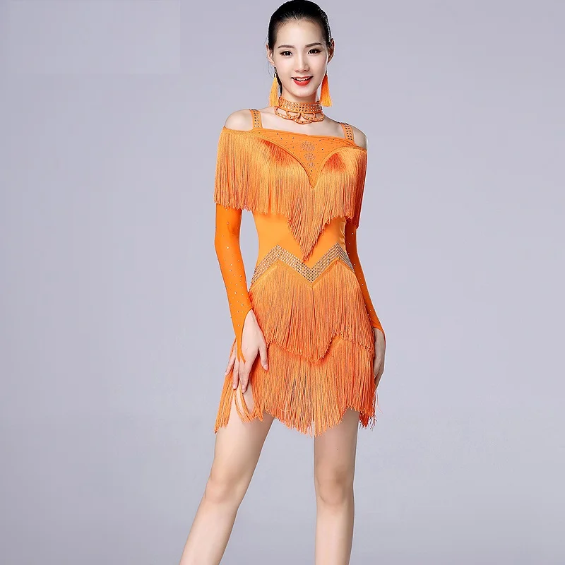 X2110 Latin Dance Table Performance Clothing Professional Competition Clothing Female Adult Sexy Fringed Dress Tassel Skirt
