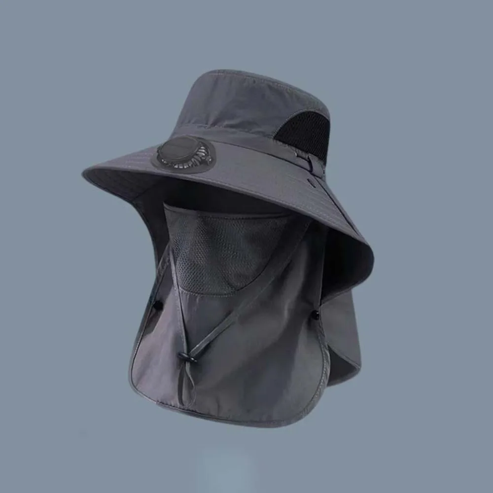 Portable Solar Rechargeable Fan Hat Long-lasting with Shawl Fishing Sun Shading Cap Adjustable with Face Cover for 3.7V/300mAh