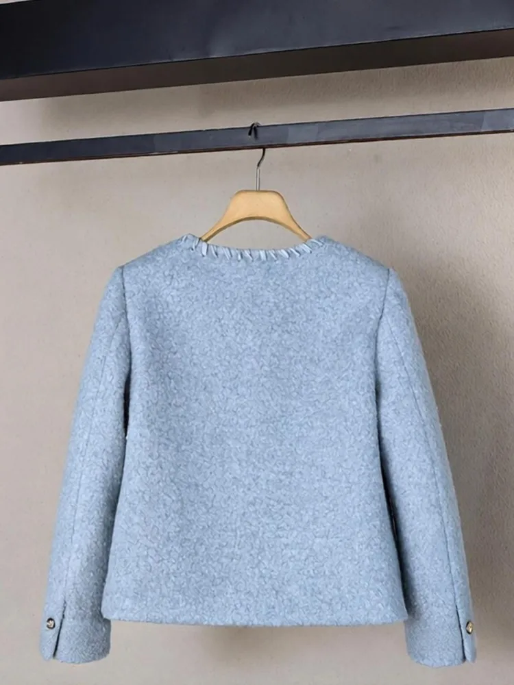 Winter Women Tweed Jacket Two Piece Set Long Sleeve O Neck Single Breasted Short Coat Wide Leg Jeans Matching Set Casual Outfits view 3