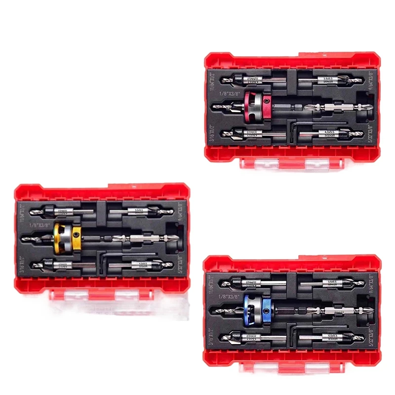 A23T Woodworking Countersunk Drill Bit Set Hex Shank with Depth Limiter 5pcs 82 Degree for Carpentry A