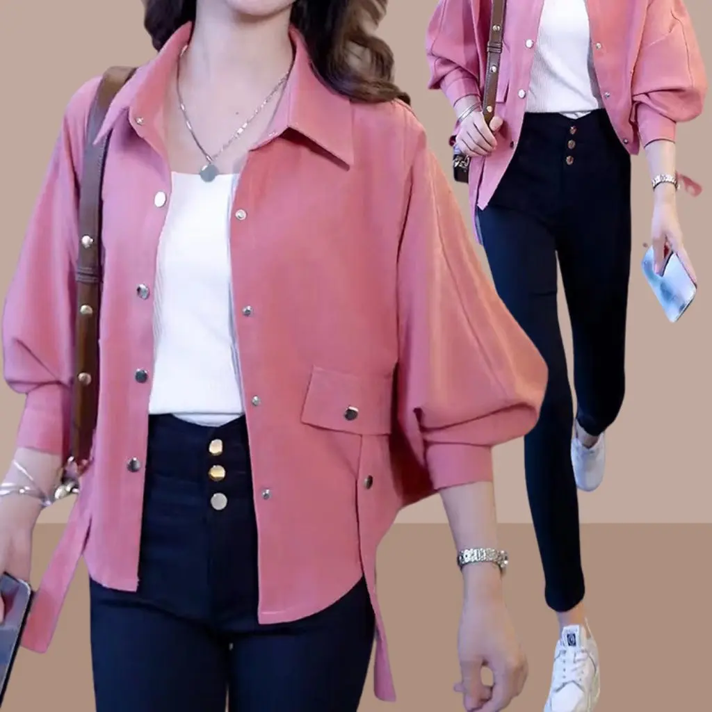 

Женская элитная короткая верхняя одежда в уличном стиле, кардиган на весну/осень, элегантная свободная рубашка с рукавами «летучая мышь», модный топ