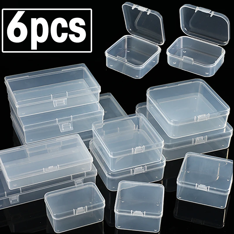 3/6Pcs Boxes Rectangle Transparent Plastic Jewelry Storage Box Case Container Packaging Box for Collecting Small Items Supplies