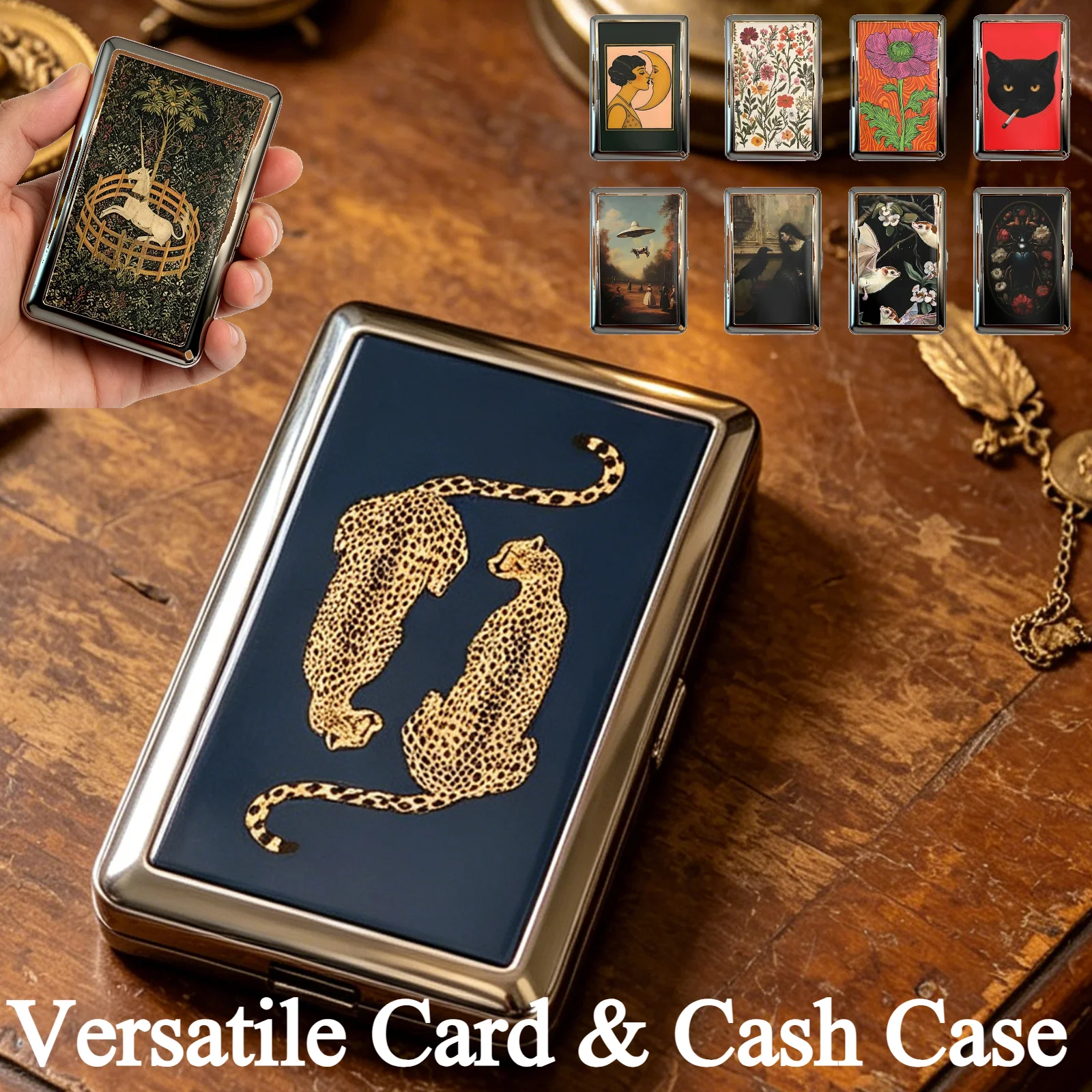 Vintage Metal Cigarette Case Art Deco Slim Snap Wallet for Women