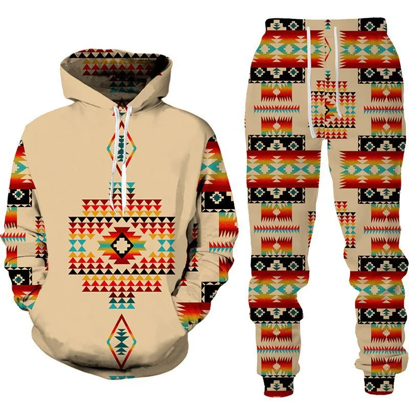 

Geometric Retro Pattern 3D Print Hoodies Pants Sets Men's Sweatshirts Sweatpants Outdoor Two Piece Suits Tracksuit Man Clothing