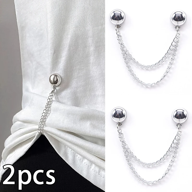 2pcs Multi-Function Magnetic Clothing Clip Chain Metal Buttons Clip Clothes Scarf Trouser Legs Cuff Fixing Magnet Pin Gift