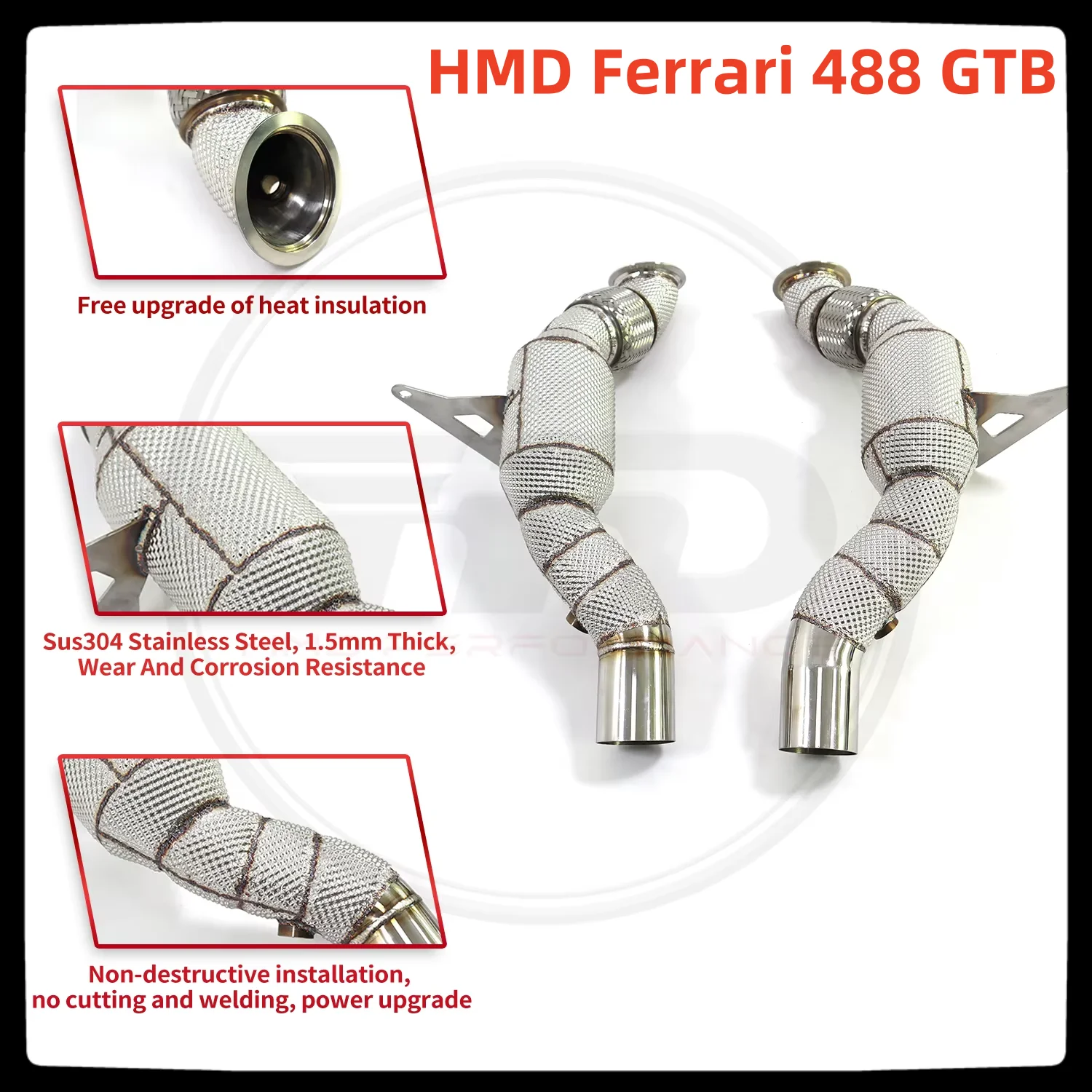 HMD Hot Sale Exhaust System High Flow Performance Downpipe for Ferrari 488 GTB V8 3.9T With Heat Shield