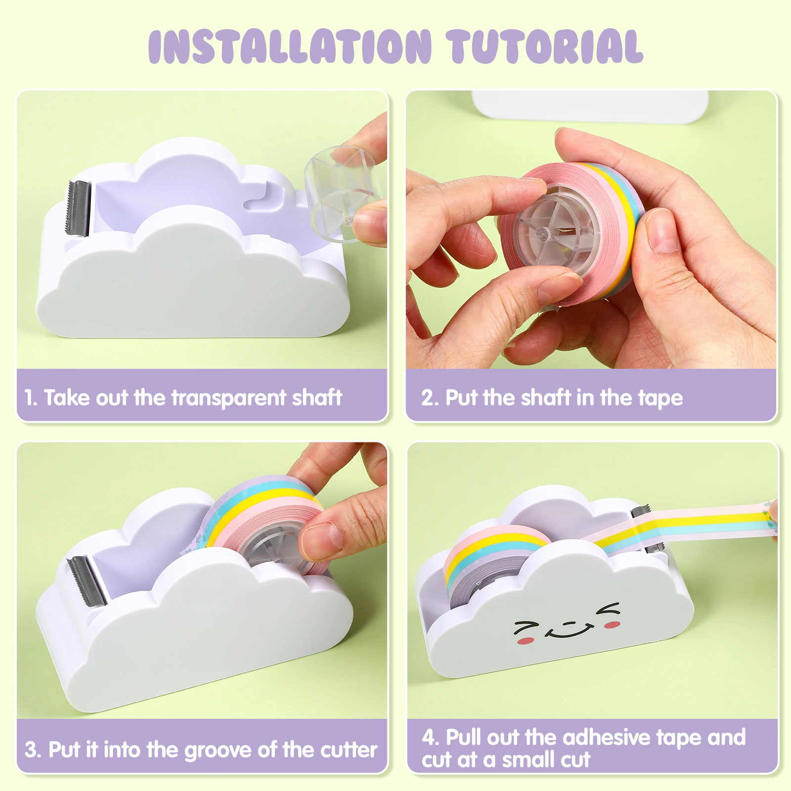 

Rainbow Tape Cloud Office Desk Dispenser Desktop Plastic Cute Kids Stationery Supplies for Classroom Scrapbooking