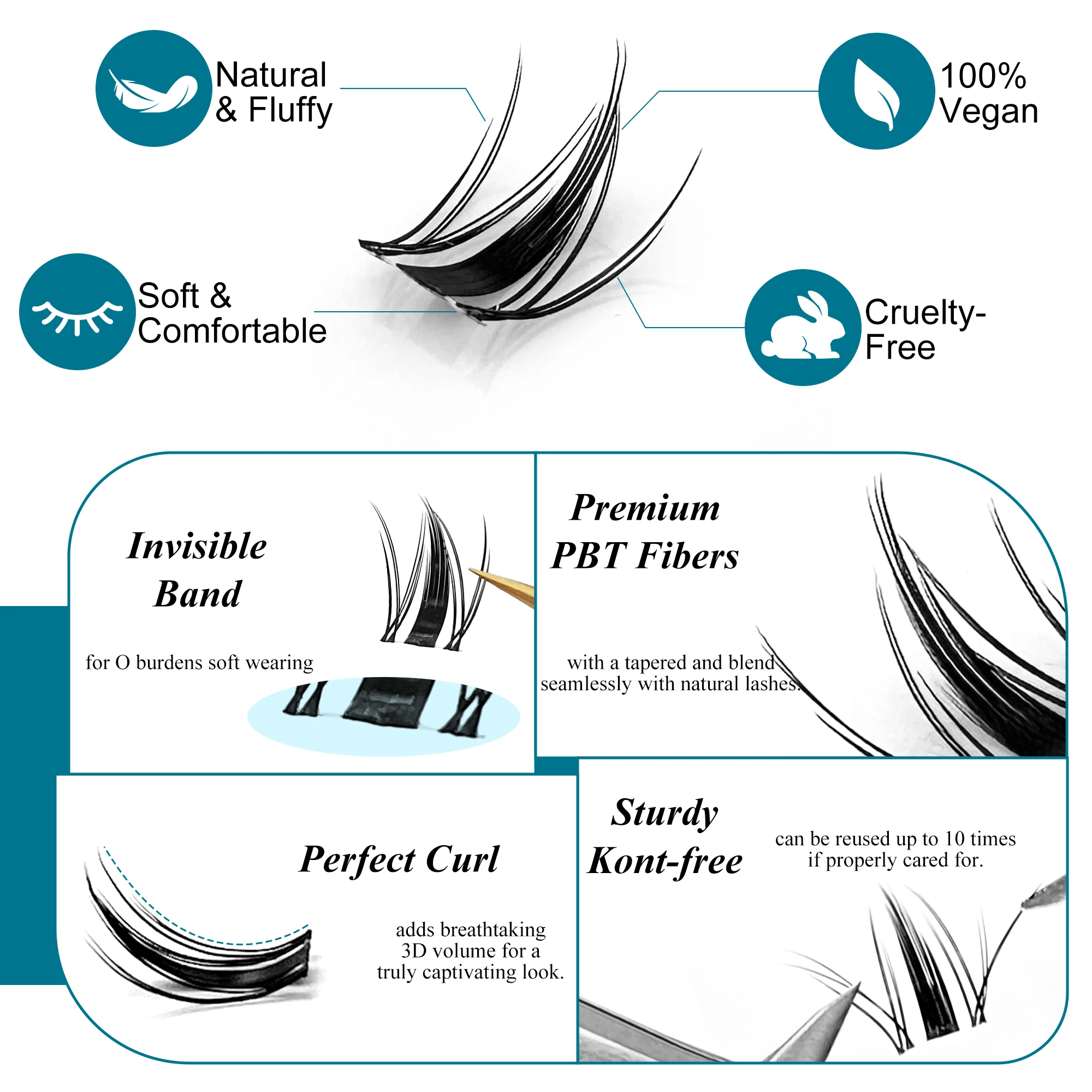 LAKANAKU Wispy Cluster Lashes DIY Lash Clusters Reusable Cat Eye False Cluster Lash Voluminous Vegan Cluster Lash For Beginners