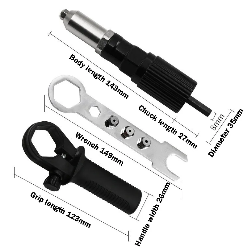 Adaptador de pistola de Tuercas de remache eléctrica, Tuercas de remache y extracción de herramientas de inserción, 2,4/3,2/4,0mm, adaptador de