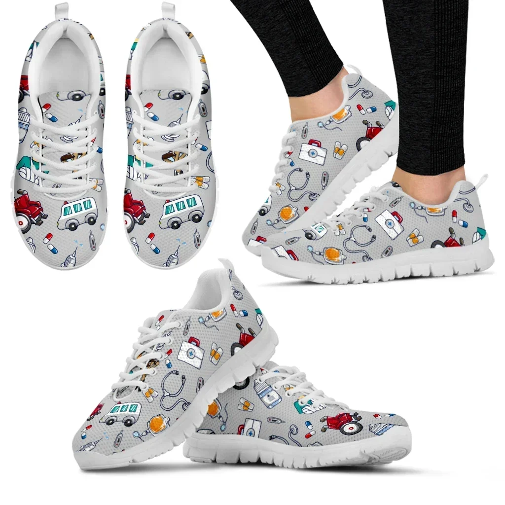Nurse Casual Shoes White Ambulance Medical Equipment Sneakers First Aid Printing Summer Breathable Mesh Sneakers