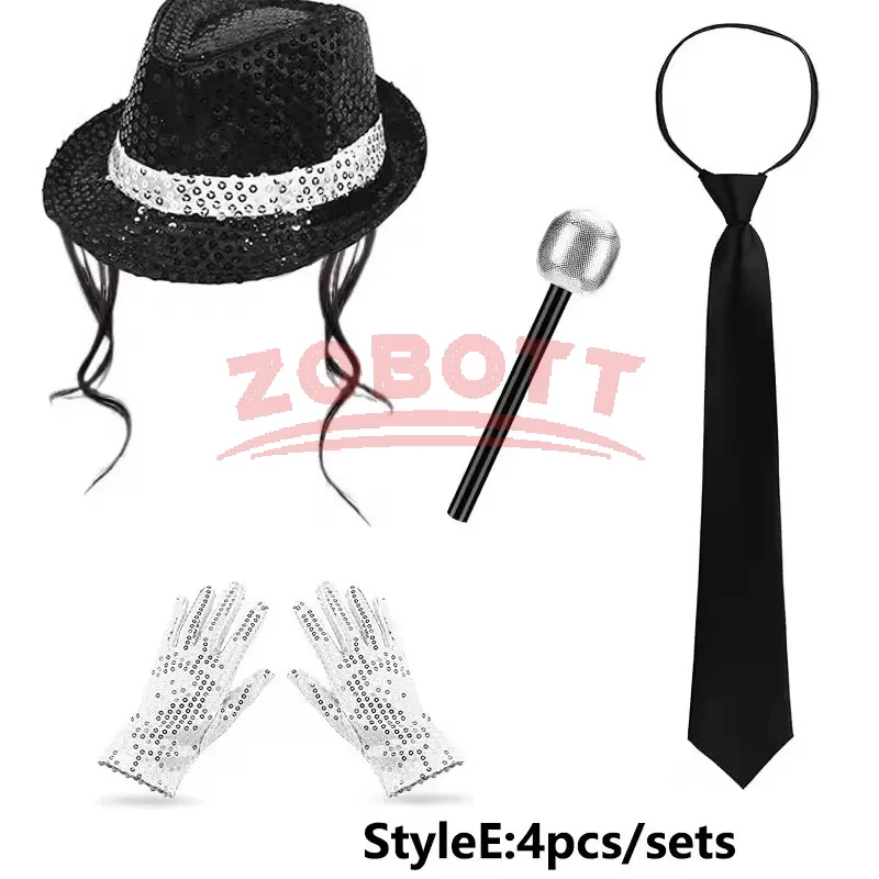 70er 80er Superstars Michael Jackson Cosplay-Requisiten-Set: MJ-Hut mit Perücke, Handschuhen und Brille. Kostüm für Fans-Auftritte, Geburtstagsgeschenk, Tanzgeschenk. – Detail 5