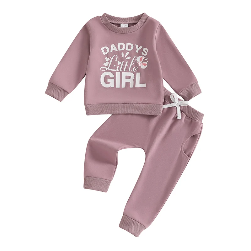 

Toddler Girl Fall Outfits Letter Print Long Sleeve Crew Neck Pullovers with Elastic Waist Long Pants 2 Pcs Set