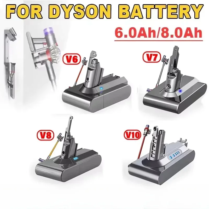 Batería recargable de 8,0Ah para Dyson V6 V7 V8 V10 SV10 SV11 SV12 SV09 SV05 batería de aspiradora DC61 batería de colchón ciclónico