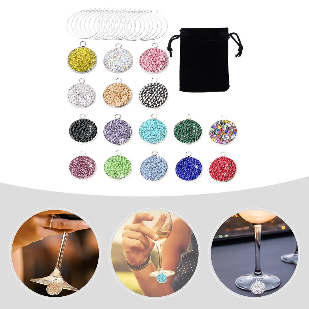 

1 Set Wine Glass Tags High-Grade Reusable Cup Identifiers for Parties Cocktail Banquets Diamond-Encrusted Decorative Wine Glass