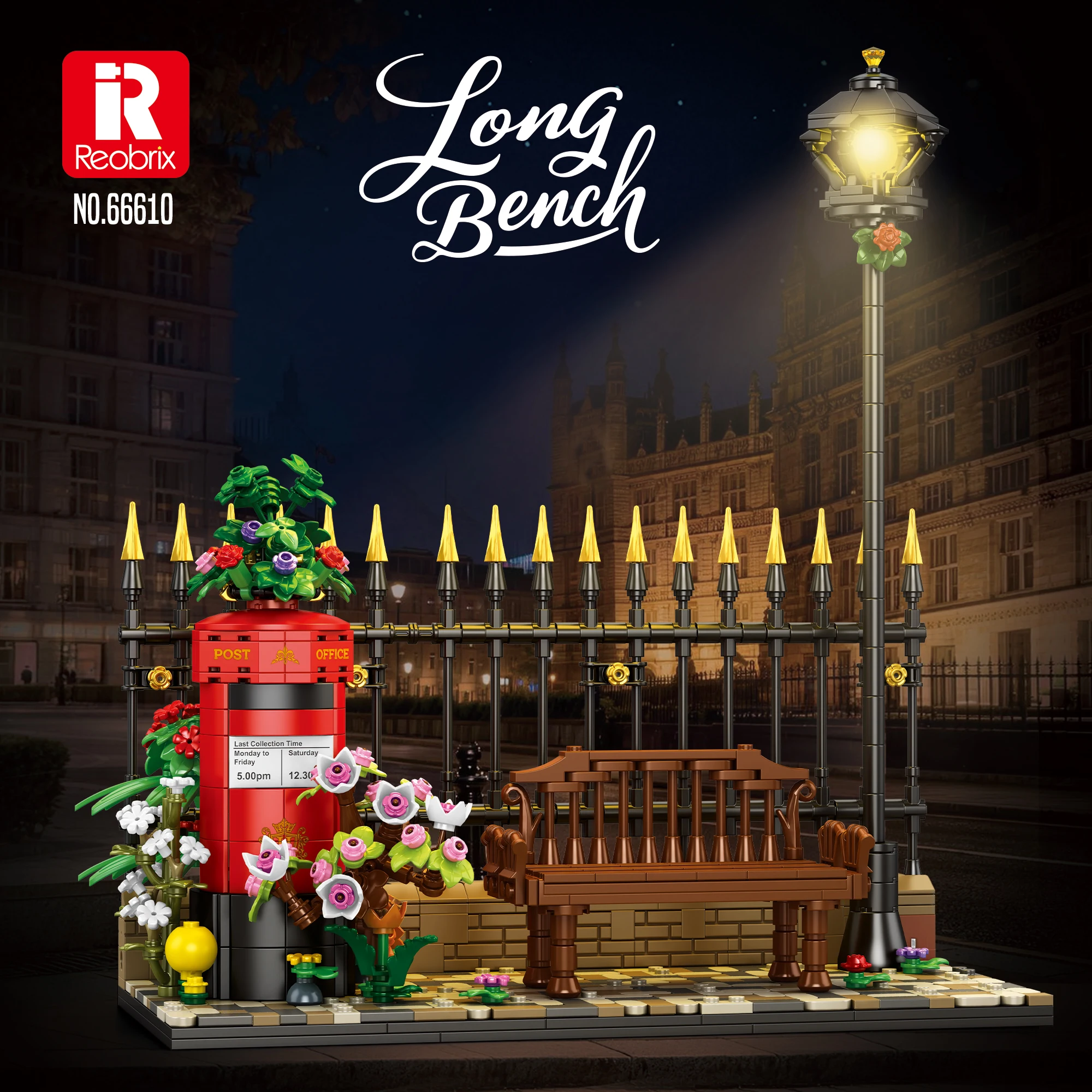 

Creative Expert British Mailbox Building Blocks Street Iamp Bench Scene Model with Lights Desktop Ornament Assembly Toys Gift