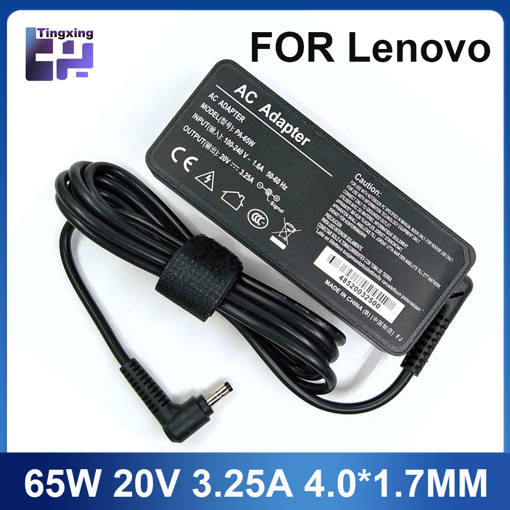 Cargador de ordenador portátil, adaptador de CA de 20V, 3.25A, 65W, 4,0x1,7mm para Lenovo IdeaPad 330s 320 100-15 B50-10 YOGA 710 510-14ISK Redmibook 14 13