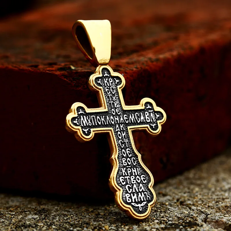 BEIER 2023 New Updated Design 316L Stainless Steel Cross Jesus Pendant Catholicism Christian Jewelry Gold Color Men\'s Pendant