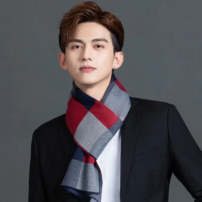 

New Year Scarf Winter Men's New Korean Version Warm Plaid Korean Version Thickened Birthday Gift Men Scarf