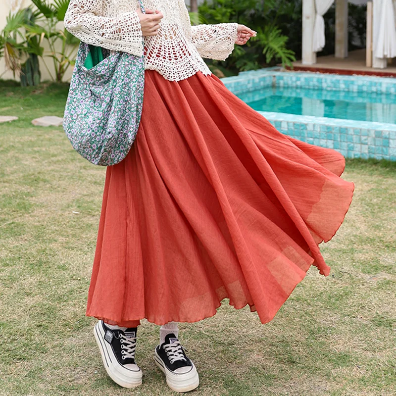 

Retro Lazy Sle High Waist Cotton Linen Asymmetrical Skirt Women Summer Dance Midi Skirt A-Line Skirt Casual Chic