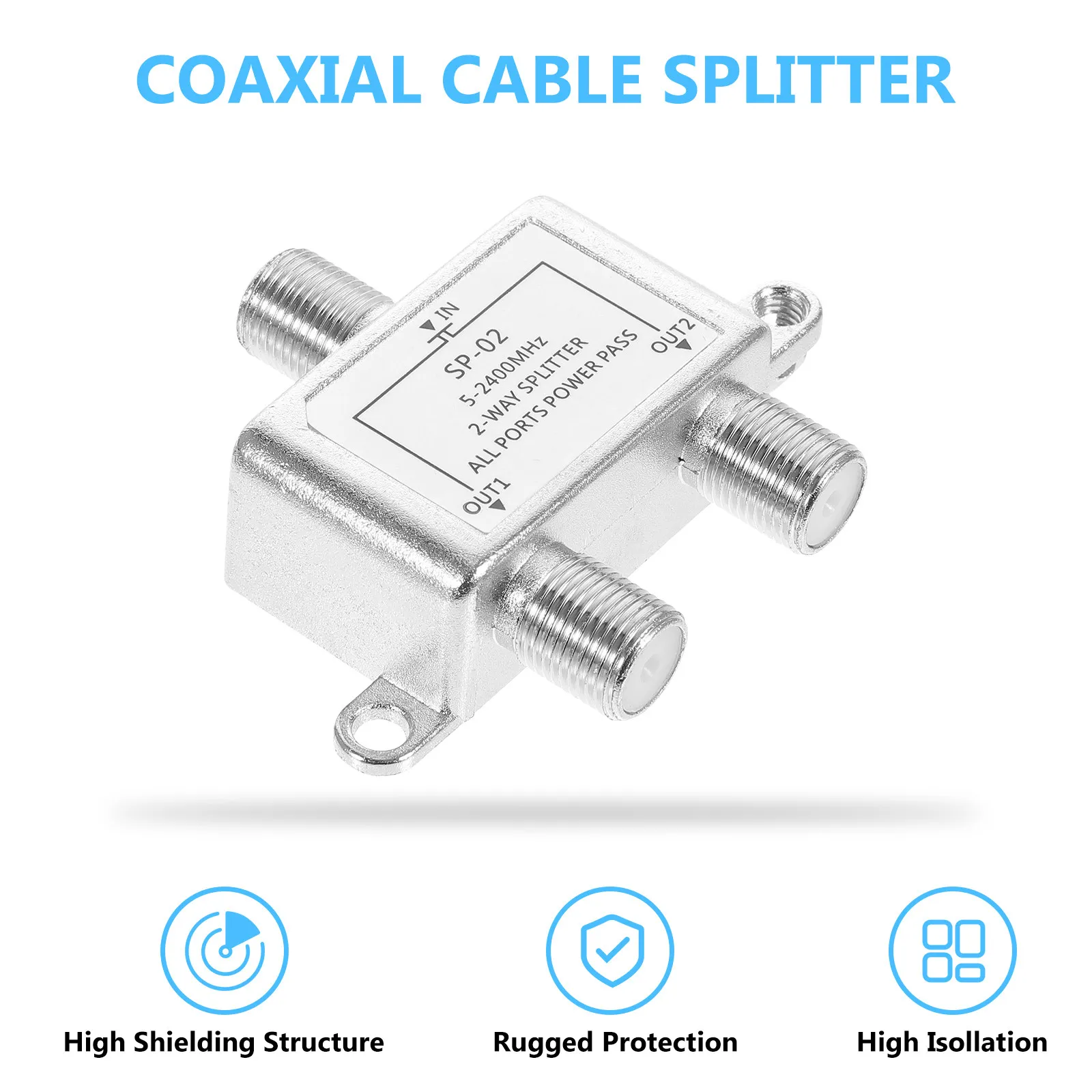 Coaxial Cable Splitter 5-2400Mhz 2 Way Signal Splitter for Cable TV Satellite Amplifier High Speed Antenna Amplified