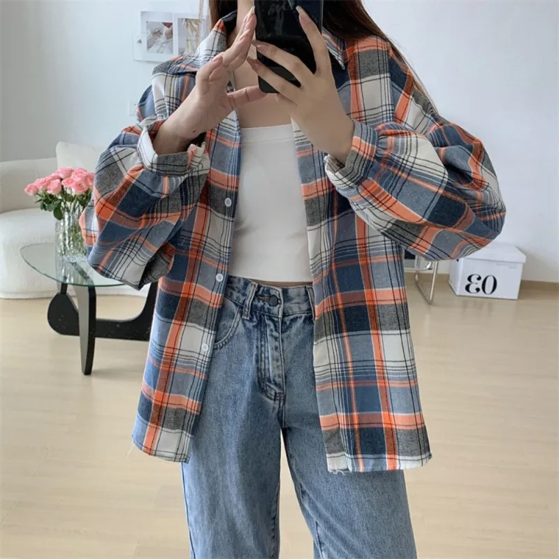 Children Tops Plaid Korean Shirt Kids Girls Casual Shirt Outerwear Summer Sun-proof Long Sleeve Basic Autumn Girls Blouses