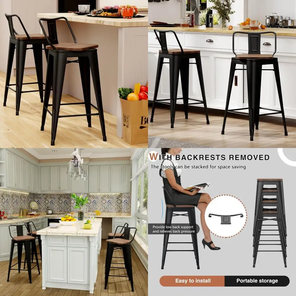 Industrial Metal Swivel Bar Stools Set of 2 with Backs, Counter Height, Ideal for Home Kitchen Dining Island Use