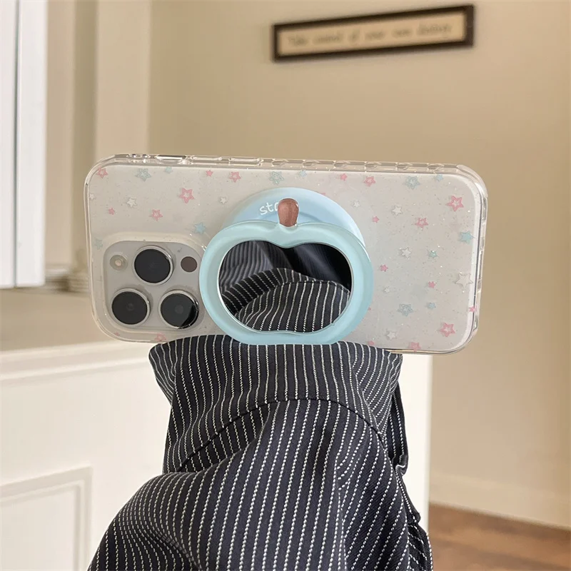 Korean cute magnetic holder Grip Tok cartoon star Apple Mirror Magsafe Phone Case iPhone 16 15 14 13 Pro Max 15Pro Magsafe Funda