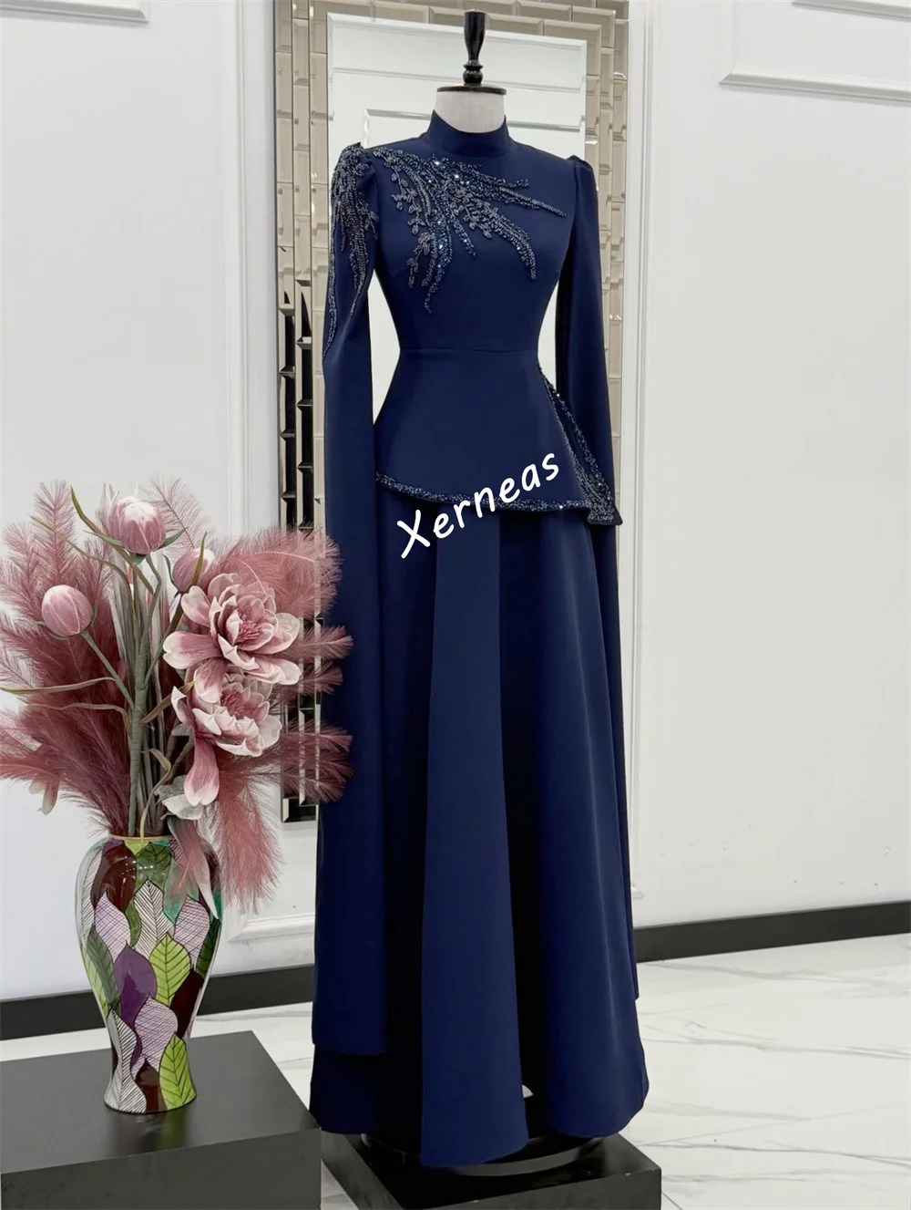 Customized Classic Luxury Evening Dress Bespoke Occasion High Collar A-line Long Dresses Glitter Formal Elegant Party Wedding