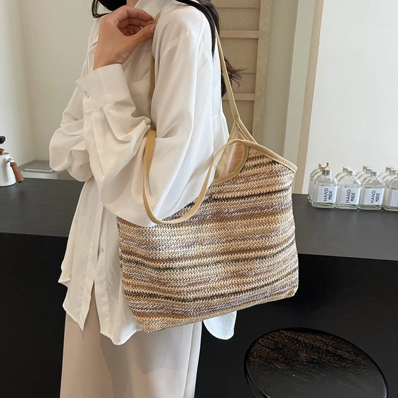 LEFTSIDE Big Striped Straw Bags for Women 2024 Y2K Fashion Summer Shoulder Bags Handbags and Purses Weave Beach Underarm Bag