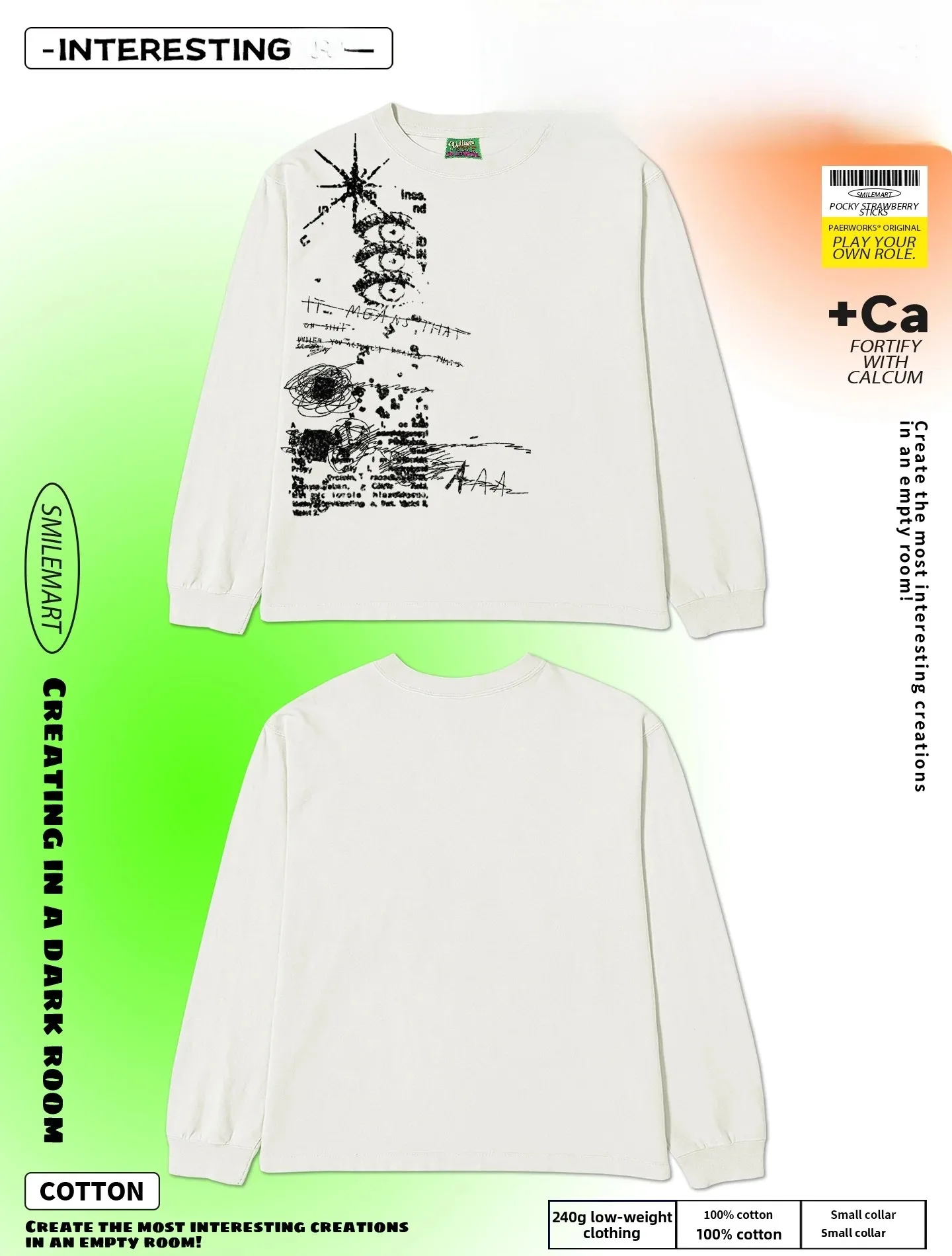 Original Graffiti Line Art Oversize Subculture Hip Hop Punk Style Long Sleeve T-Shirt Streetwear Cotton round Neck Top