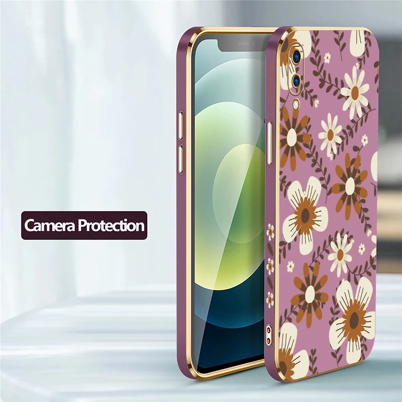 Luxury Plating Phone Case For Vivo V9 V5 Lite V11 V11i V20 SE V17 V15 V19 Pro Fashion Flowers Pattern Shockproof Soft Cover