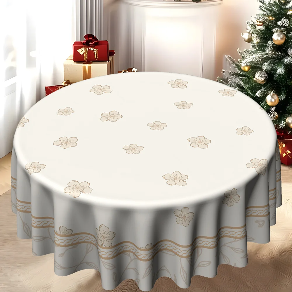 Daily theme pattern round border and flower and leaf pattern printed tablecloth