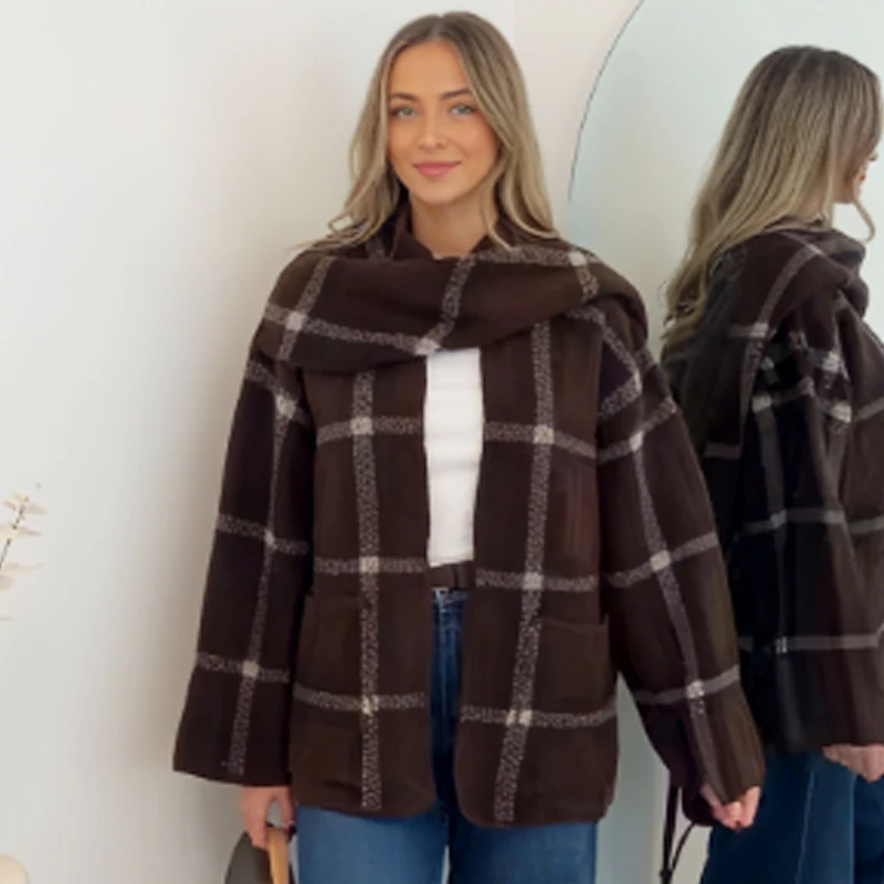 HXAO Frau Stricken Strickjacken Mantel Schal Plaid Strickjacke Für Frauen Herbst Winter Übergroßen Stricken Outer Langarm Strickwaren