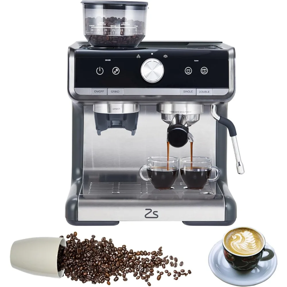 Espresso Machine with Grinder, Professional Espresso Maker with Milk Frother Steam Wand, 20 Bar Barista